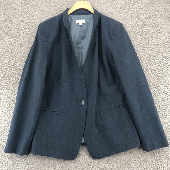 LOFT Blazer Womens 12 Navy Button Up Pockets Office Career Formal Jacket Work - Picture 1 of 9